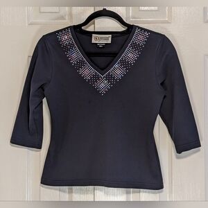 5/$25 Christine Alexander Top with Rhinestone Neckline